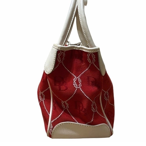 Dooney & Bourke Small Double Handle Tote Bag red & white nautical purse handbag - Picture 3 of 9